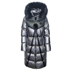 Дълго дамско яке City Angels Jeans, Сребрист лак, 6877